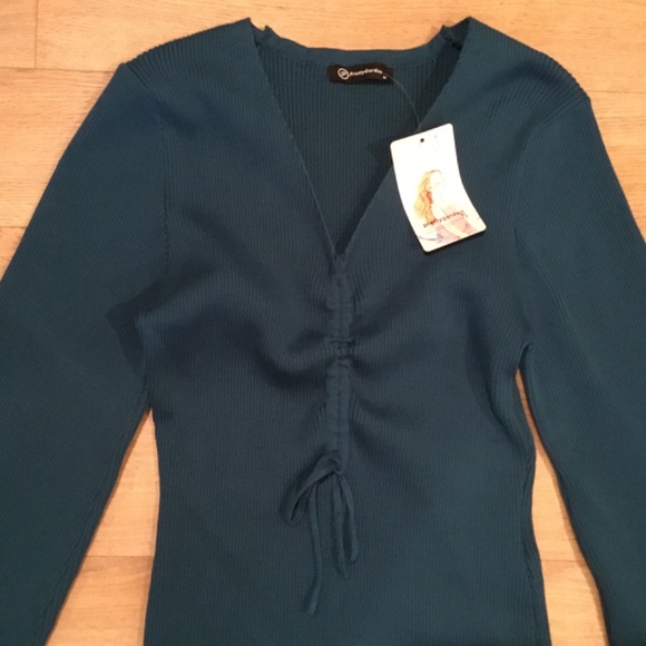 NWT Prettygarden Teal Long Sleeve Knit Midi Dress Size Medium - Picture 3 of 6